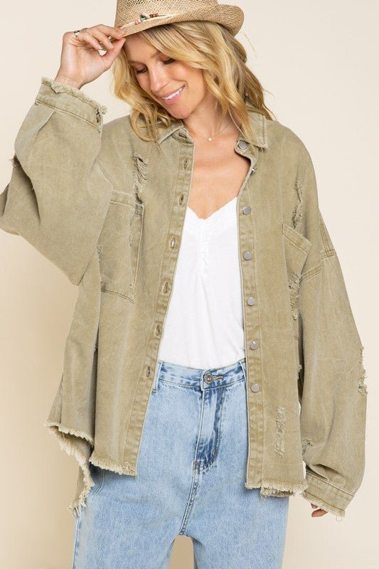 EARLY BLACK FRIDAY SALE POL Fringe Distressed Oversized Jacket choice of colors