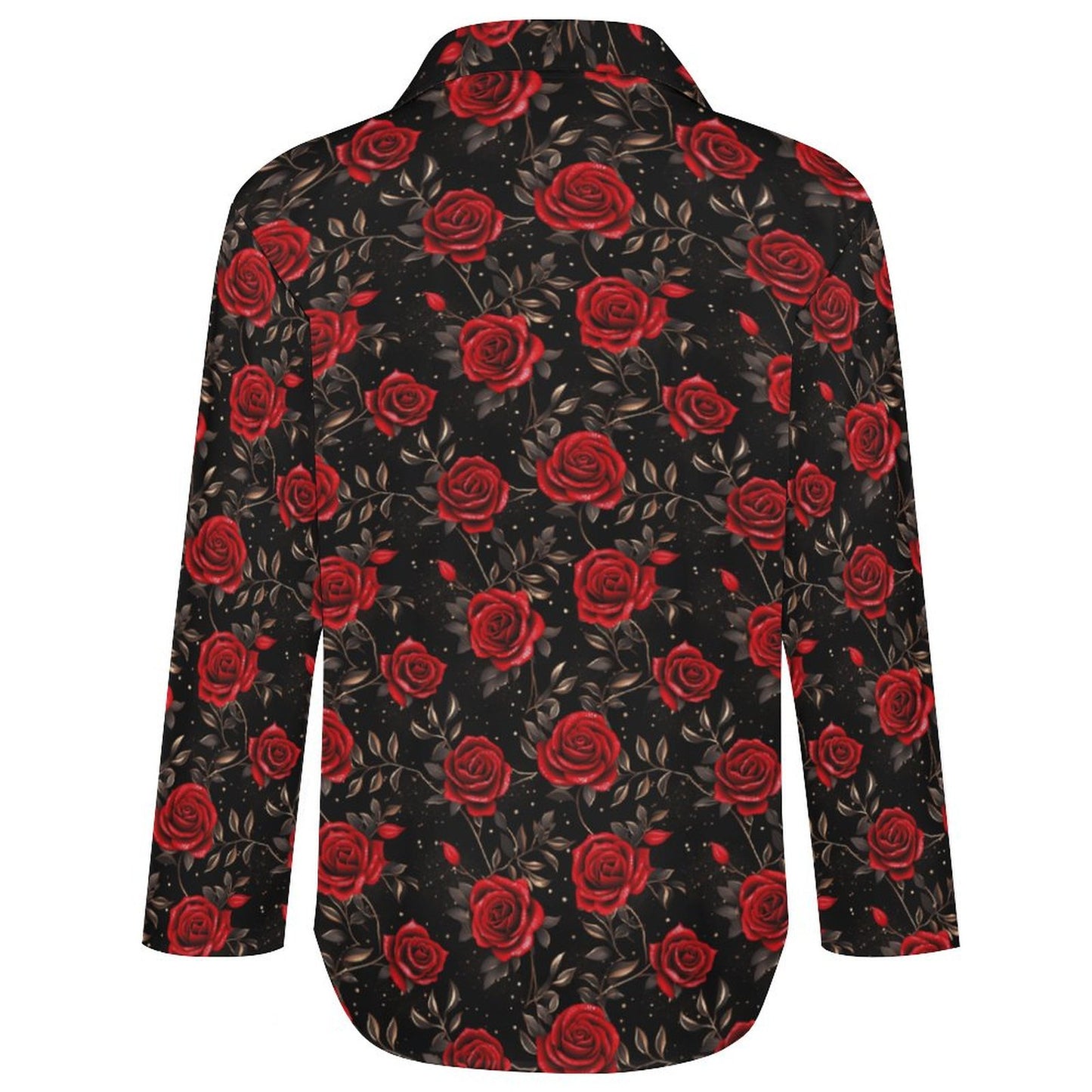 Colores De Mexico Romantic Red Roses Button Up Blouse