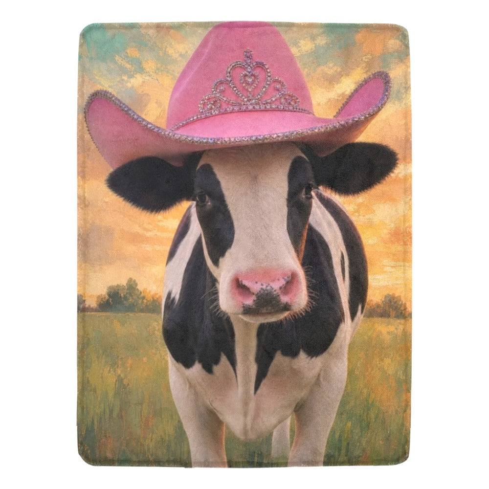 Baha Ranch Cowgirl Cow Ultra Soft Minky Fleece 60" x 80" Throw Blanket Made in America