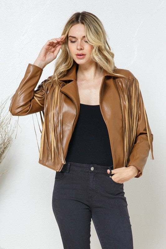 Faux Leather Moto Fringe Jacket choice of colors