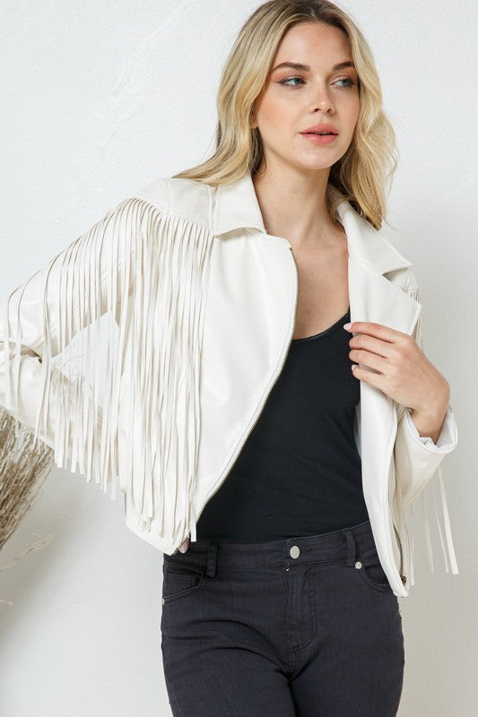 Black Faux Leather Fringe Moto Jacket