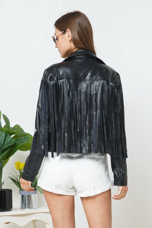 Faux Leather Moto Fringe Jacket choice of colors