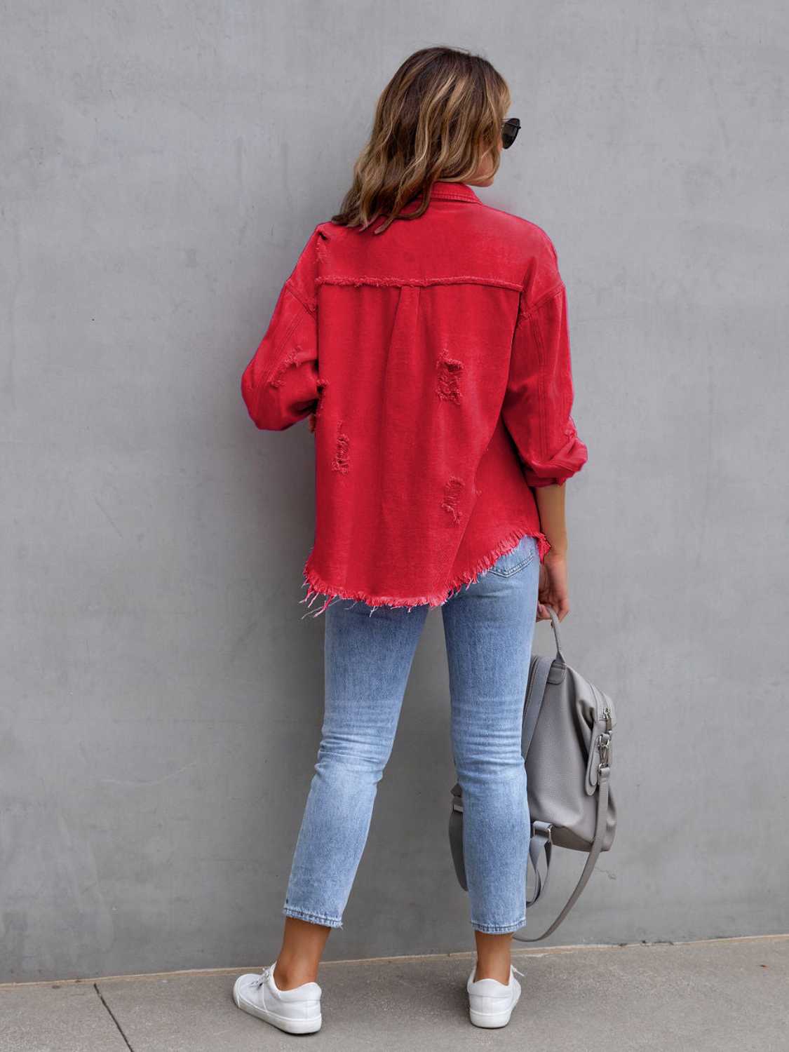 Distressed Drop Shoulder Denim Jacket choice of colors