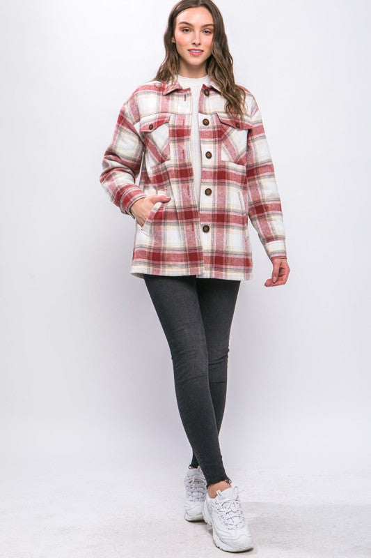 Plaid Button Up Jacket with Sherpa Lining choice of colors