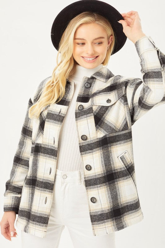 Plaid Button Up Jacket with Sherpa Lining choice of colors