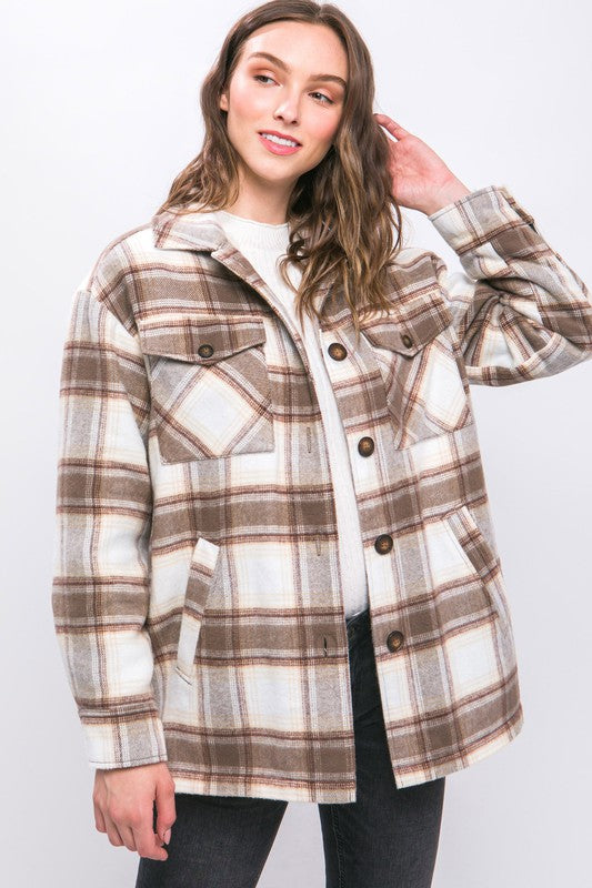 Plaid Button Up Jacket with Sherpa Lining choice of colors