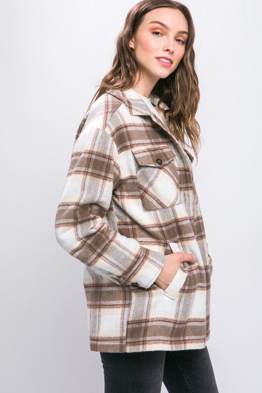 Plaid Button Up Jacket with Sherpa Lining choice of colors