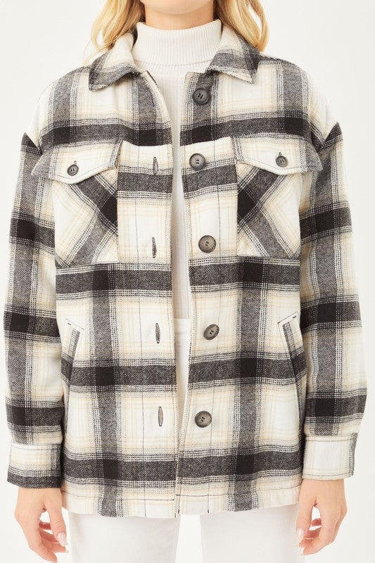 Plaid Button Up Jacket with Sherpa Lining choice of colors