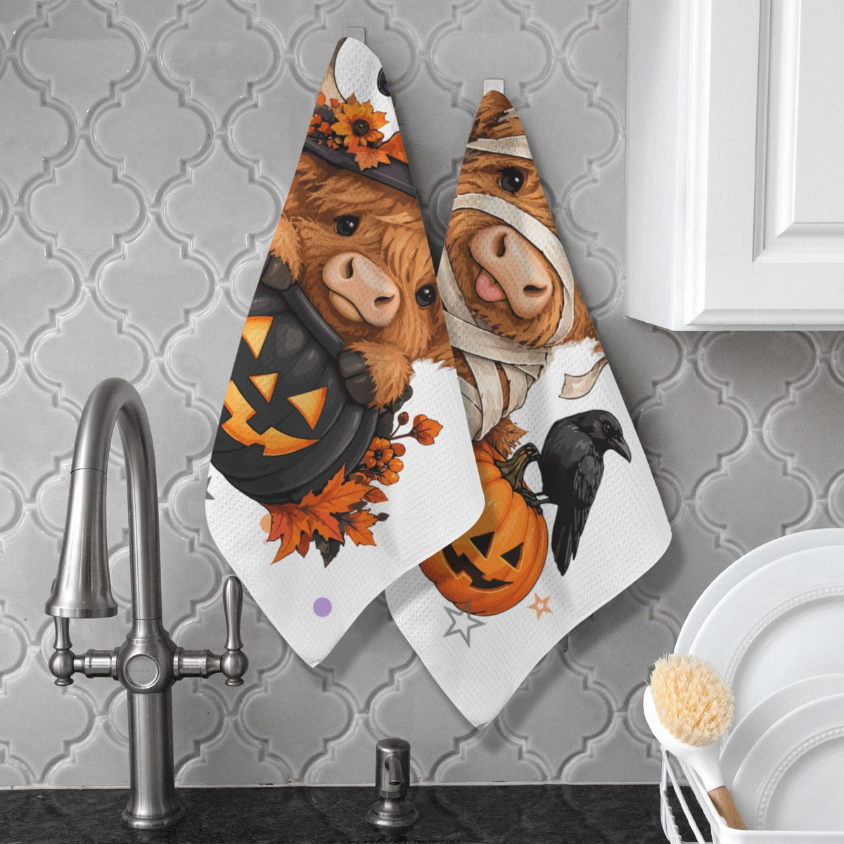 Baha Ranch Halloween Highland set of 2 Kitchen Towels Made in America