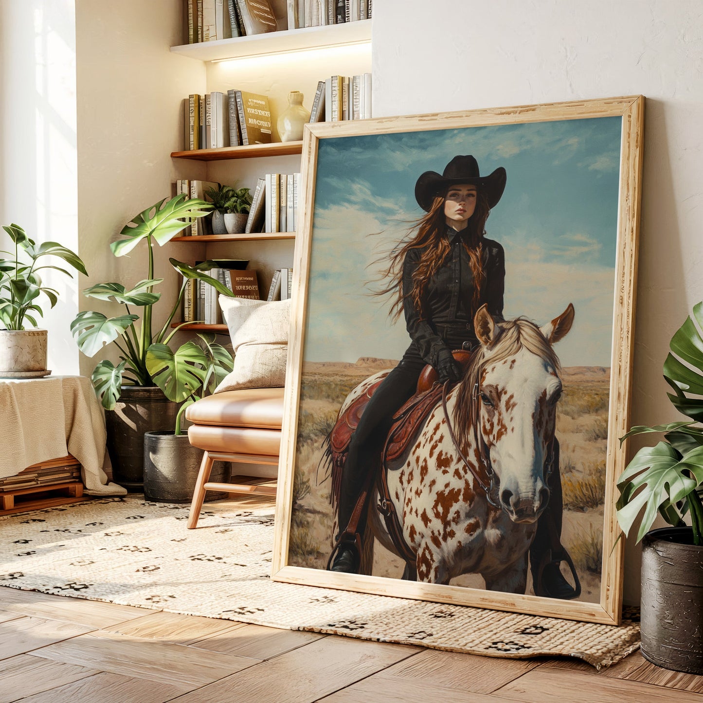 Desert Reins – Cowgirl on Paint Horse Portrait