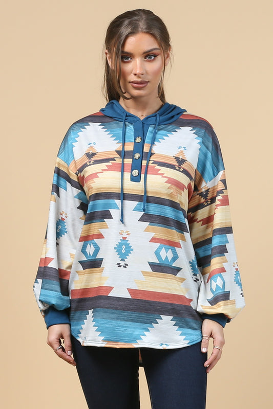 Blue Mountain Turquoise Aztec Lightweight Hoodie Made in America