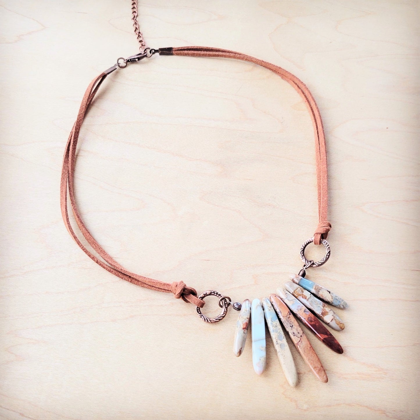 The Jewelry Junkie Aqua Terra Stone Slab Leather Cord Necklace 231ee