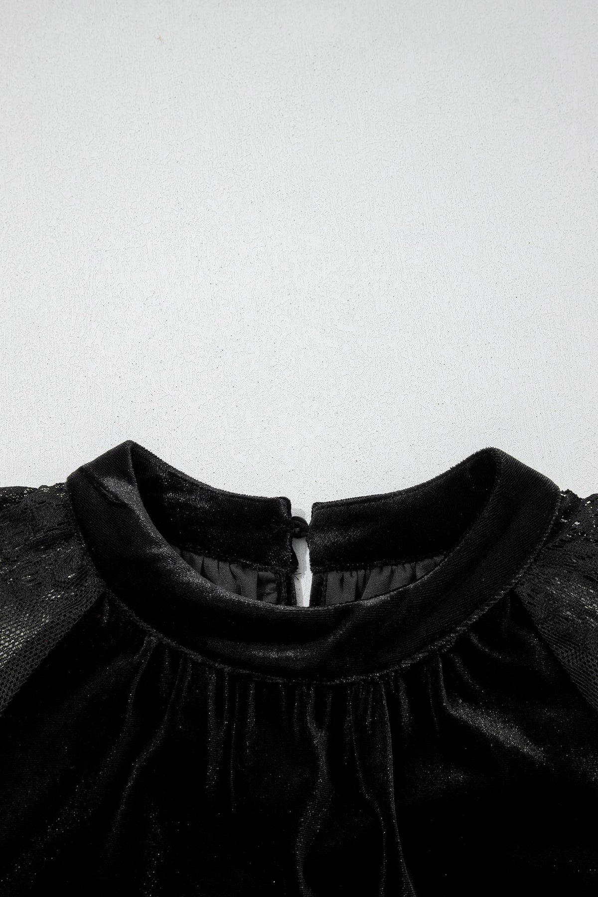 Solid Velvet Patchwork Sheer Lace Long Sleeve Blouse