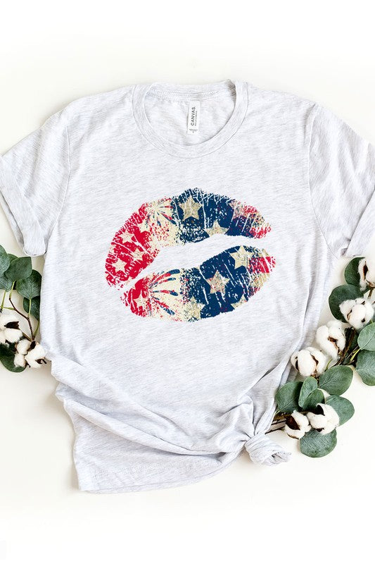 American Flag Lips Patriotic Tee choice of colors