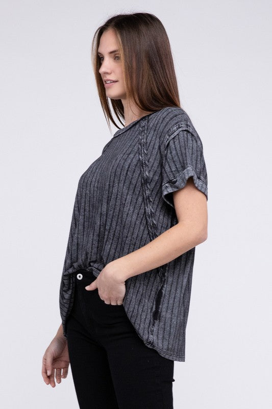 Ribbed Raglan Dolman Sleeve Boat-Neck Top choice of colors