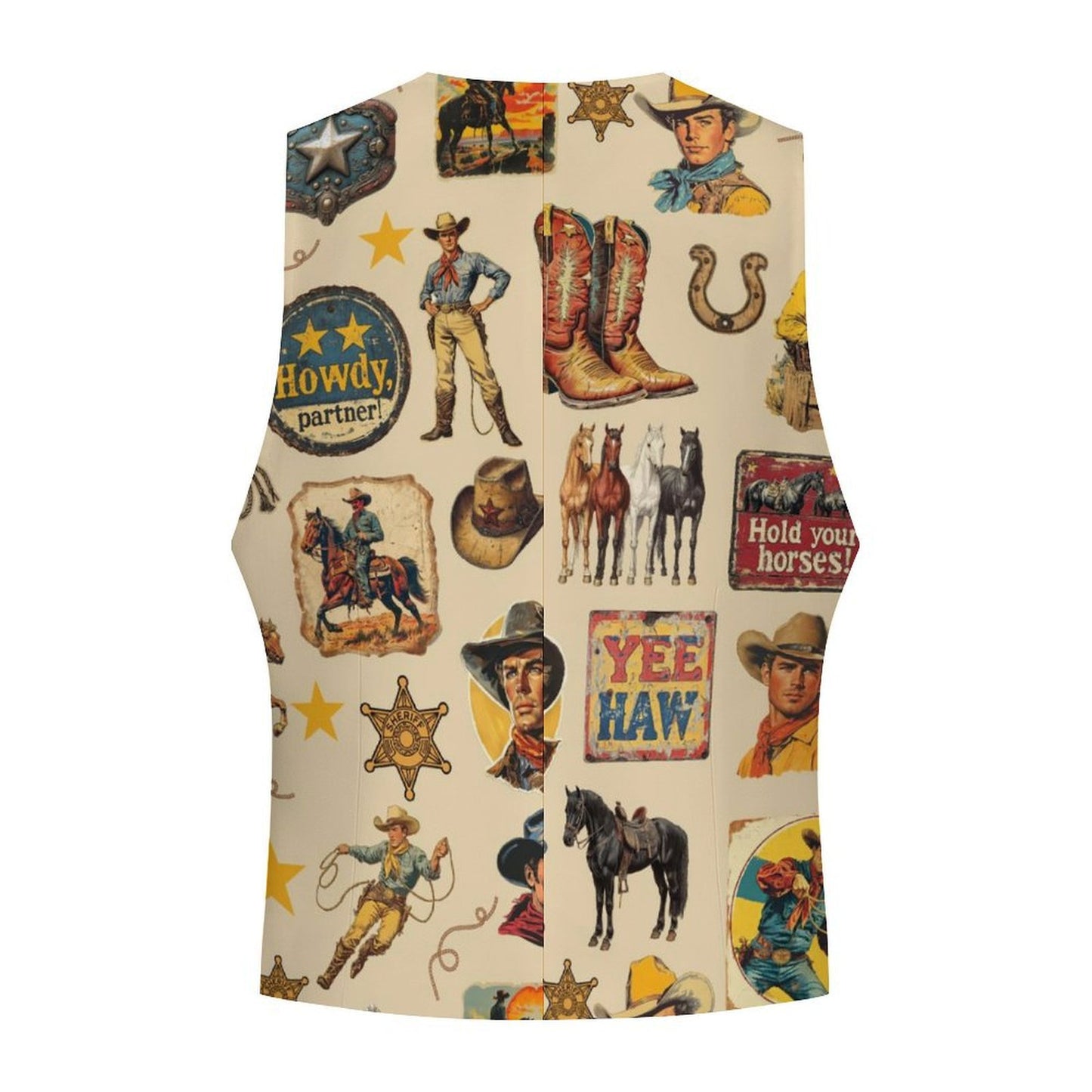 Baha Ranch Vintage Western Cowboy Collage Men's Sleeveless Suit Vest