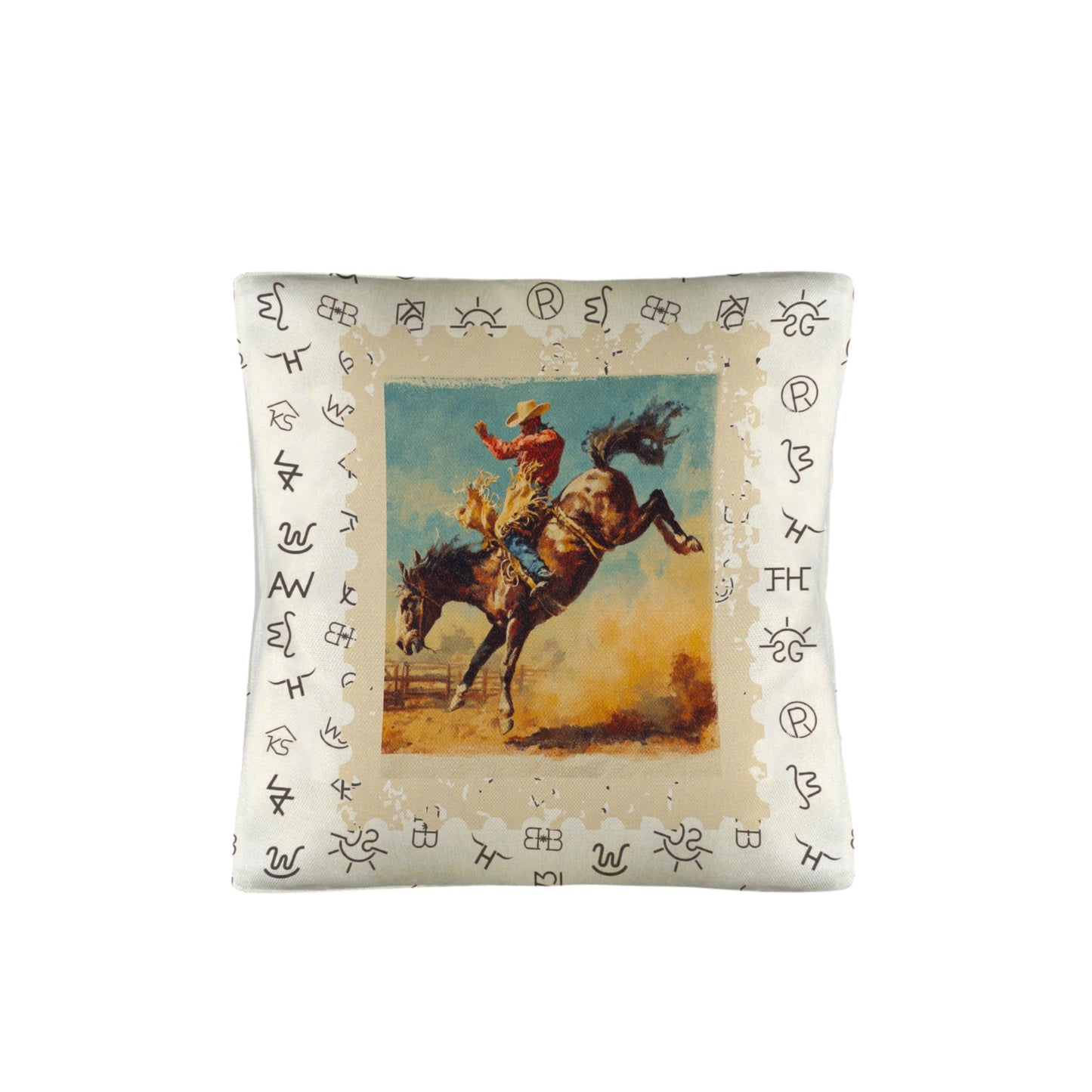 Baha Ranch Vintage Rodeo Stamp Throw Pillow Made in America