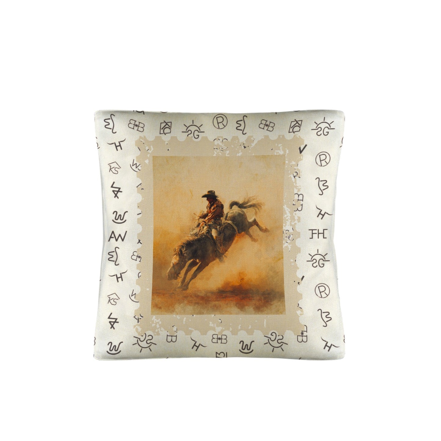 Baha Ranch Vintage Rodeo Stamp Throw Pillow Made in America