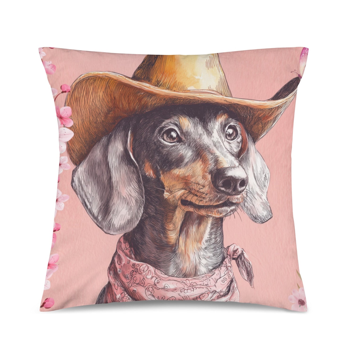 Baha Ranch Cowgirl Dachsund  Velvety Soft Throw Pillow Case Made in America