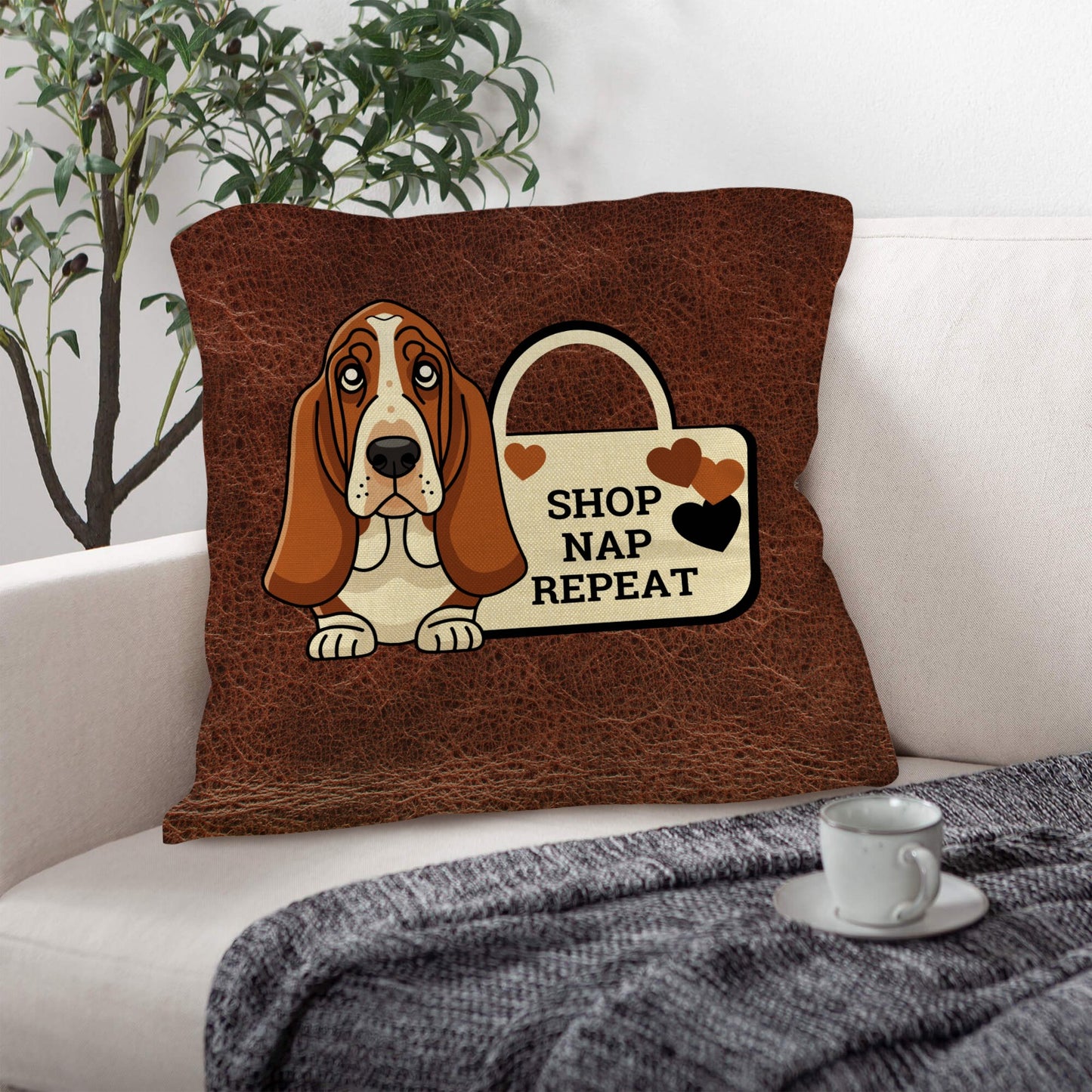 Baha Ranch Basset Hound Shop Nap Repeat Pillow Case Made in America