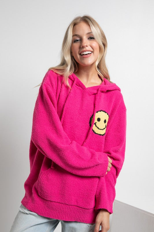 Fuzzy Cozy Hooded Smiley Sweater M/L