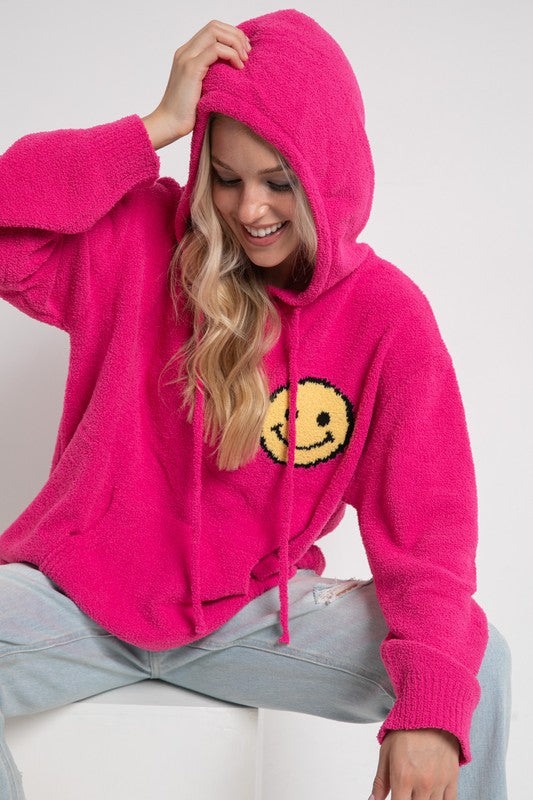 Fuzzy Cozy Hooded Smiley Sweater M/L