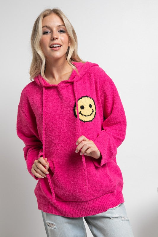 Fuzzy Cozy Hooded Smiley Sweater M/L