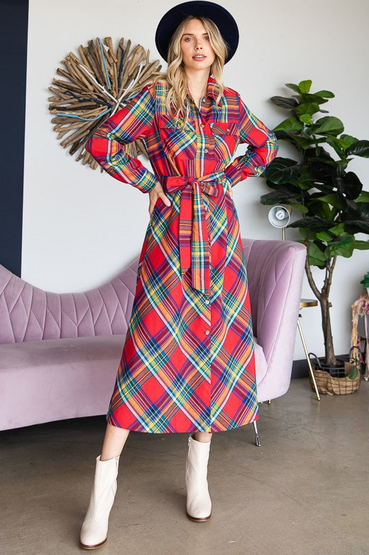 Plus Size Plaid Belted Shirt Dress Duster choice of colors