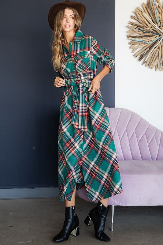 Plus Size Plaid Belted Shirt Dress Duster choice of colors