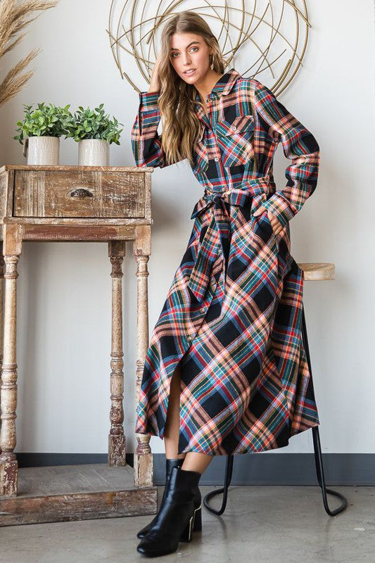 Plus Size Plaid Belted Shirt Dress Duster choice of colors