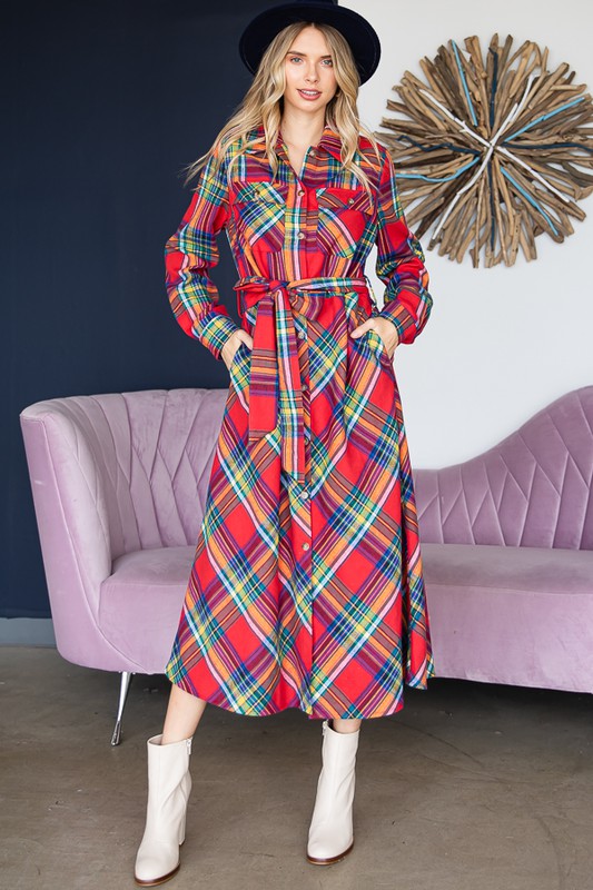 Plus Size Plaid Belted Shirt Dress Duster choice of colors