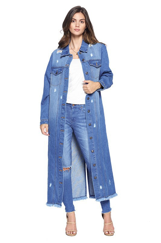 Distressed Denim Duster Jacket - choice of colors