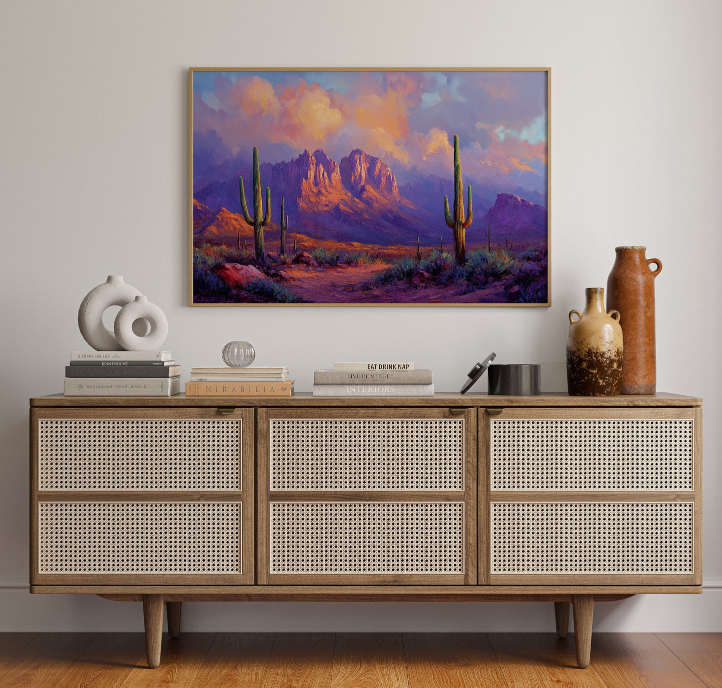 Purple Desert Sunset Canvas – Southwest Cactus Wall Art
