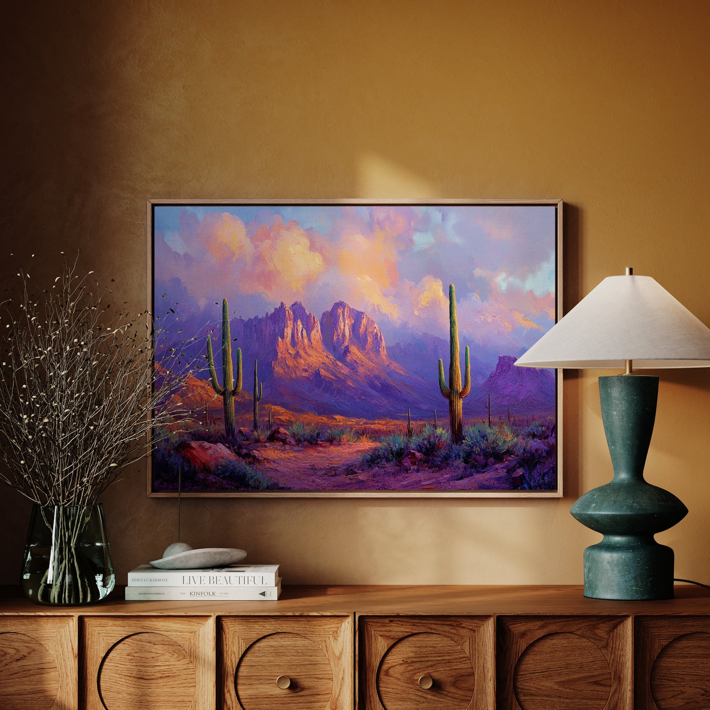 Purple Desert Sunset Canvas – Southwest Cactus Wall Art