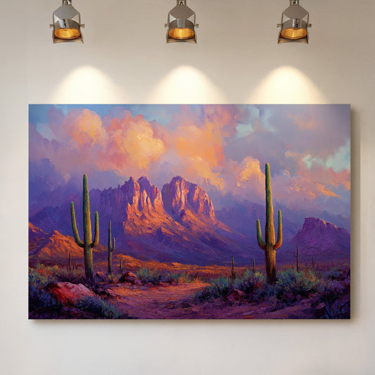 Purple Desert Sunset Canvas – Southwest Cactus Wall Art