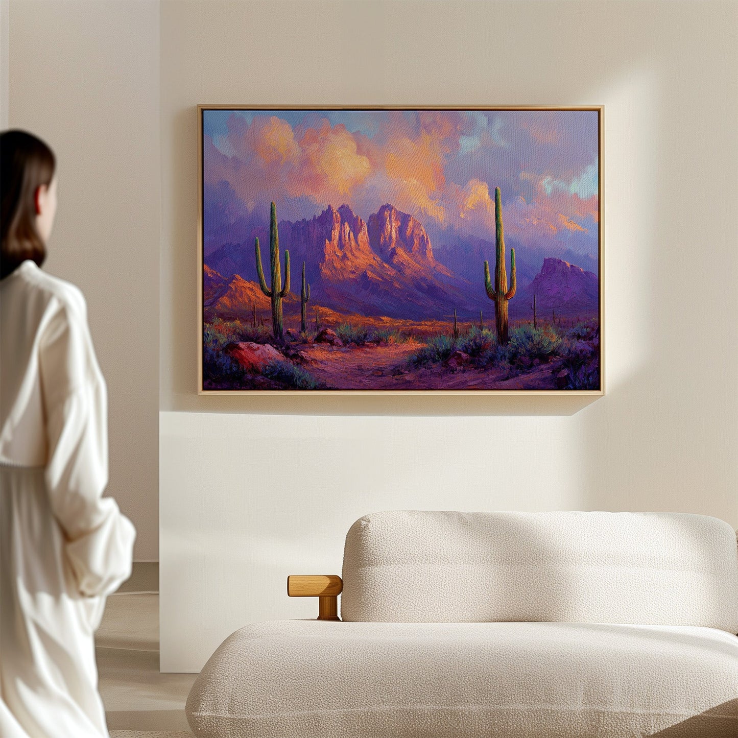 Purple Desert Sunset Canvas – Southwest Cactus Wall Art