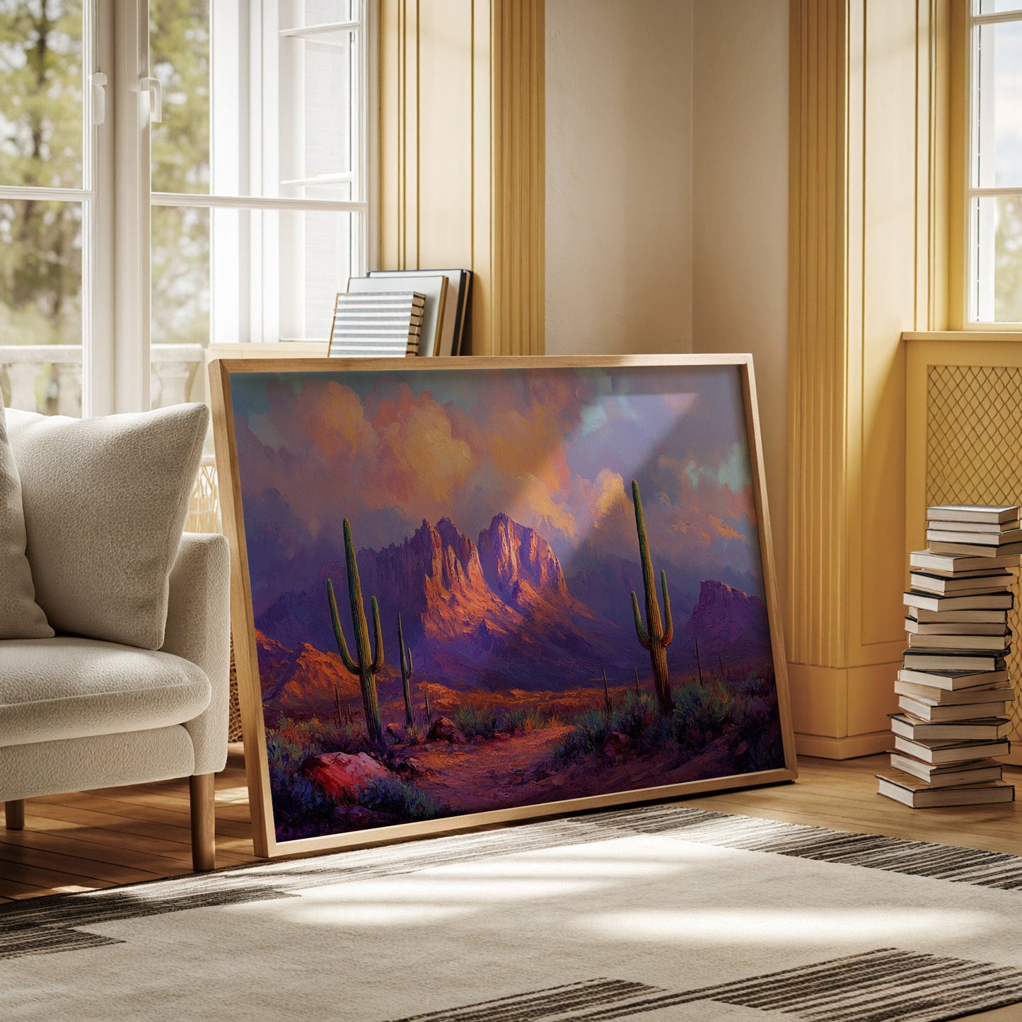 Purple Desert Sunset Canvas – Southwest Cactus Wall Art