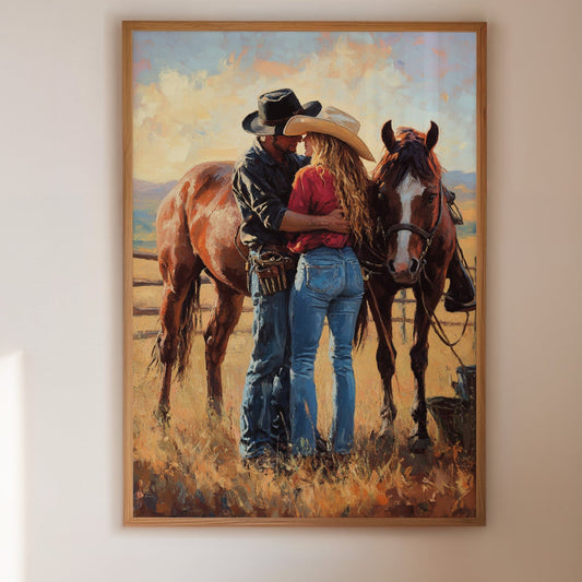 Cowboy Romance Canvas – Western Couple Wall Art with Horses