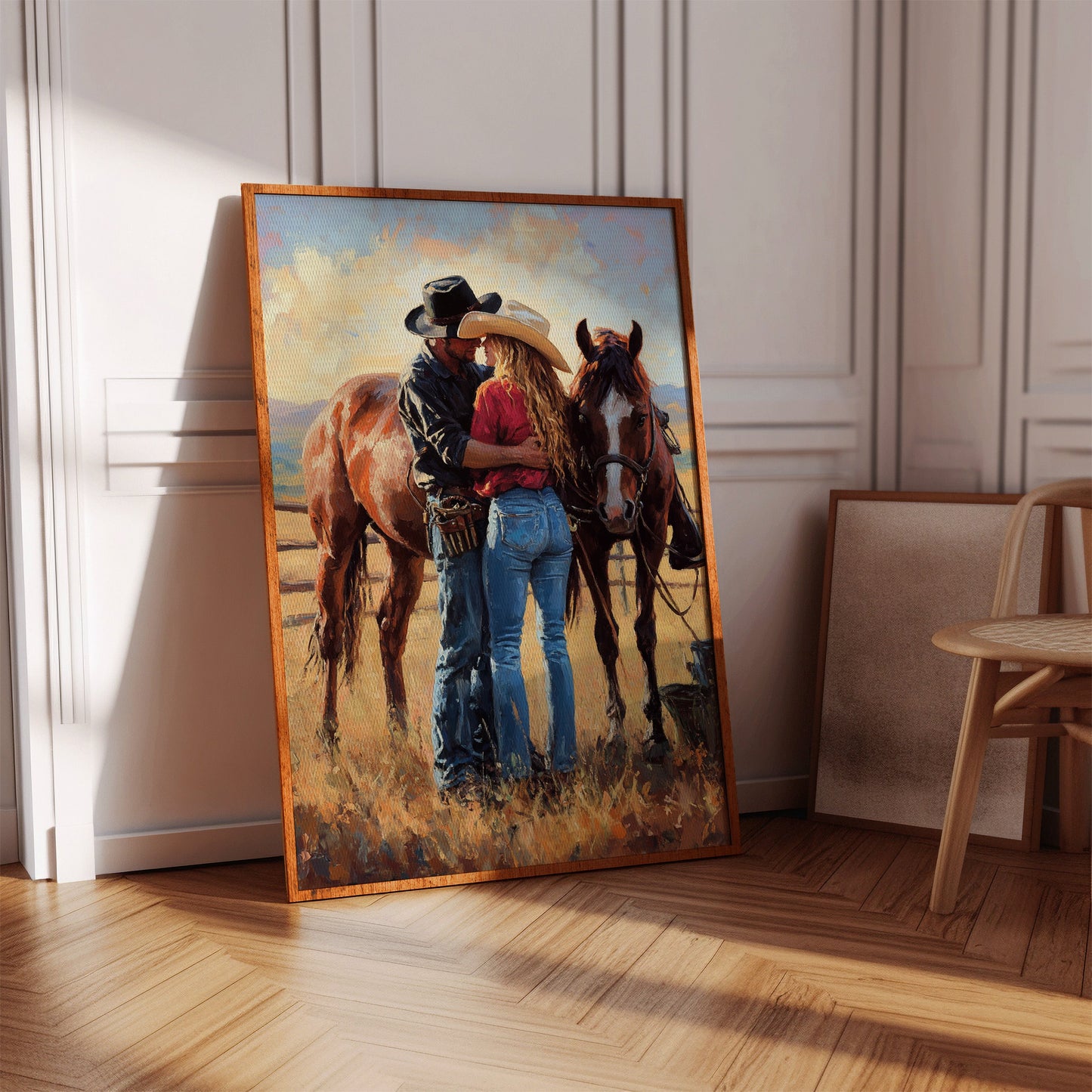 Cowboy Romance Canvas – Western Couple Wall Art with Horses