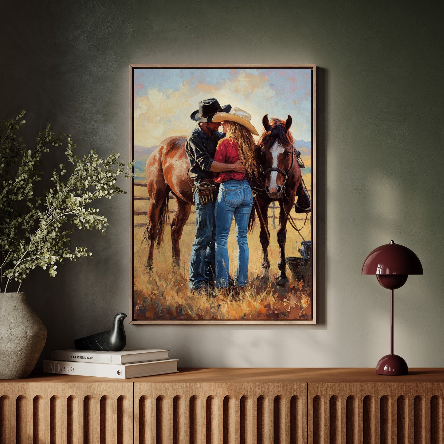 Cowboy Romance Canvas – Western Couple Wall Art with Horses