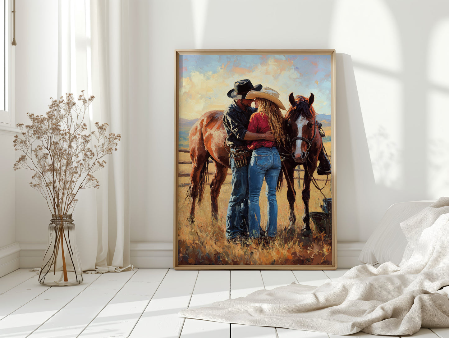 Cowboy Romance Canvas – Western Couple Wall Art with Horses