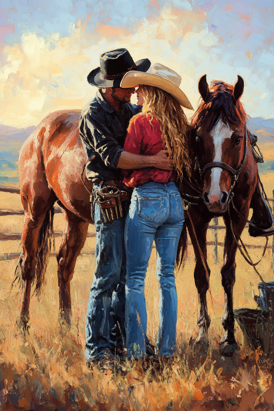 Cowboy Romance Canvas – Western Couple Wall Art with Horses