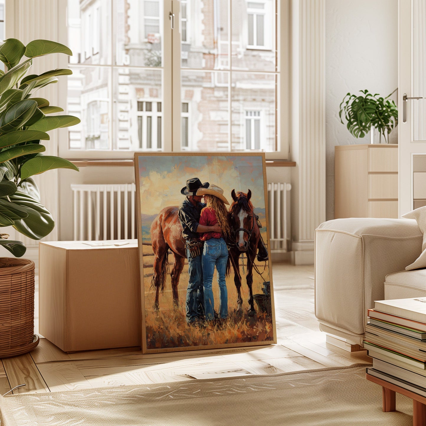 Cowboy Romance Canvas – Western Couple Wall Art with Horses