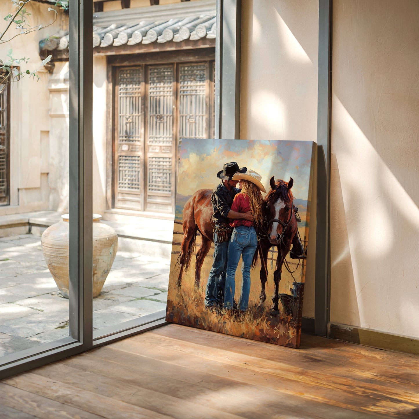 Cowboy Romance Canvas – Western Couple Wall Art with Horses