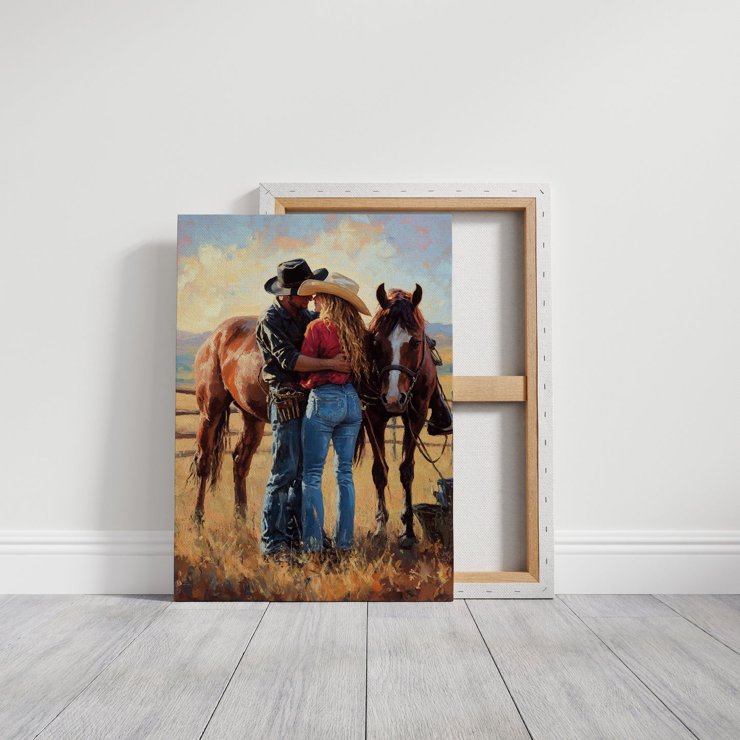 Cowboy Romance Canvas – Western Couple Wall Art with Horses