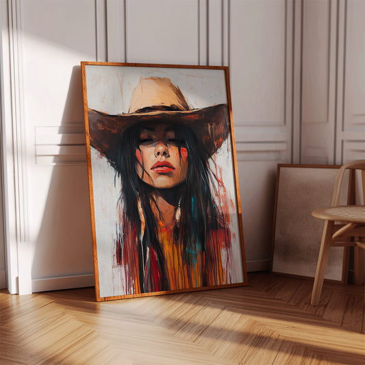 Painted Cowgirl Canvas – Boho Western Woman Wall Art
