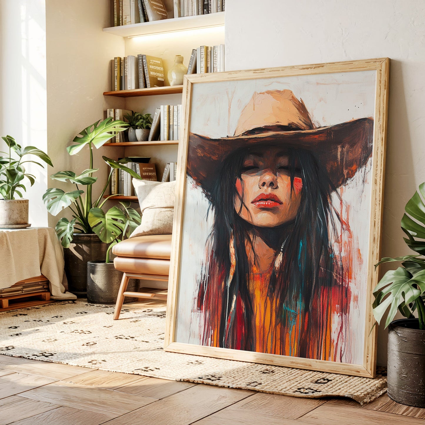 Painted Cowgirl Canvas – Boho Western Woman Wall Art