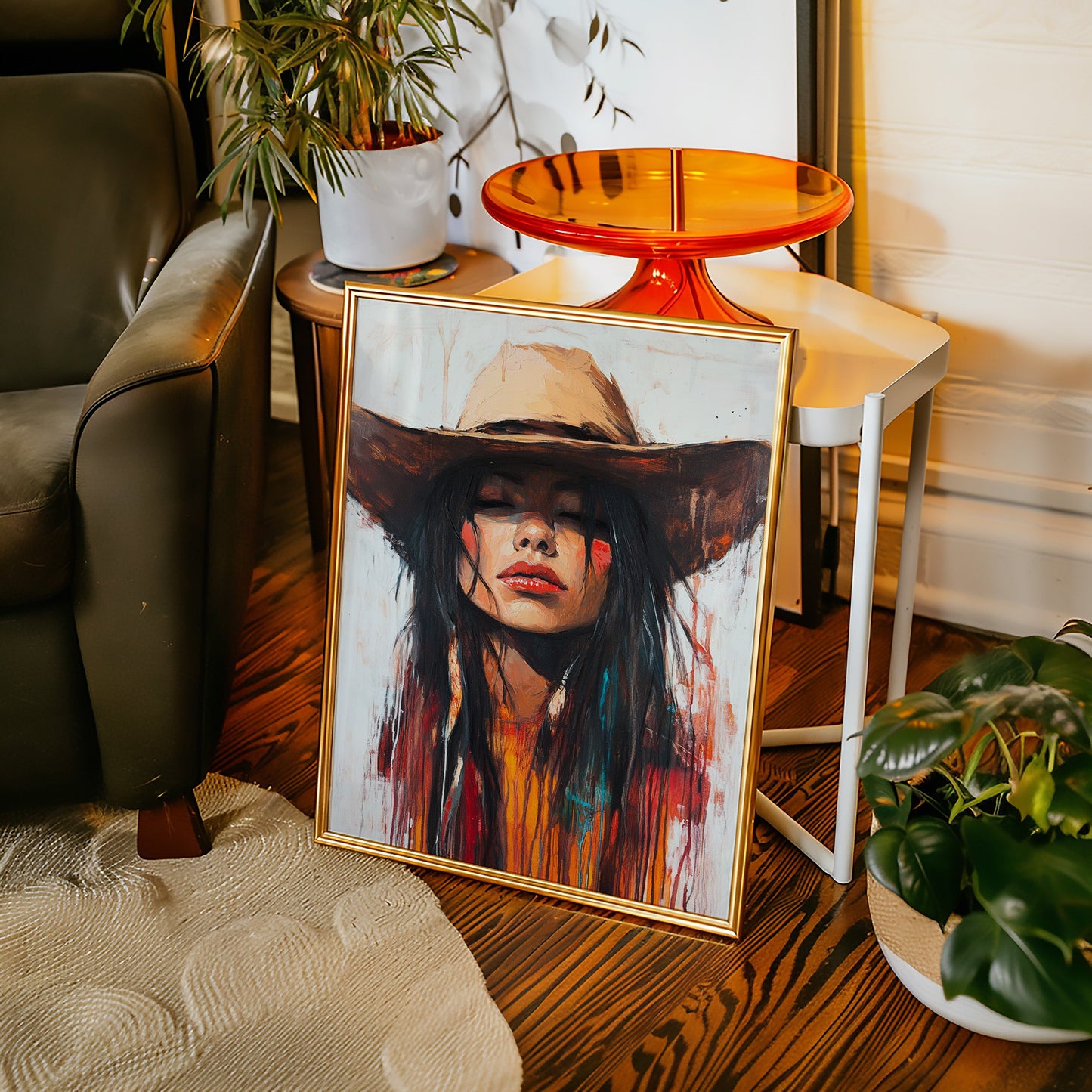 Painted Cowgirl Canvas – Boho Western Woman Wall Art