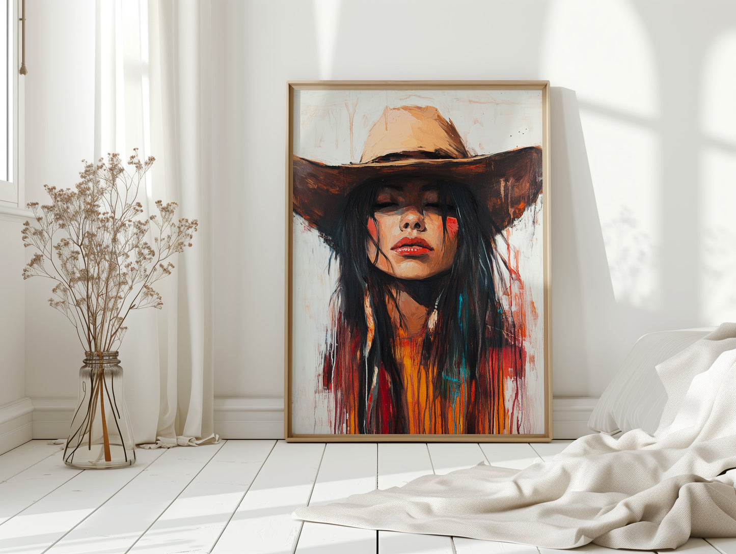Painted Cowgirl Canvas – Boho Western Woman Wall Art