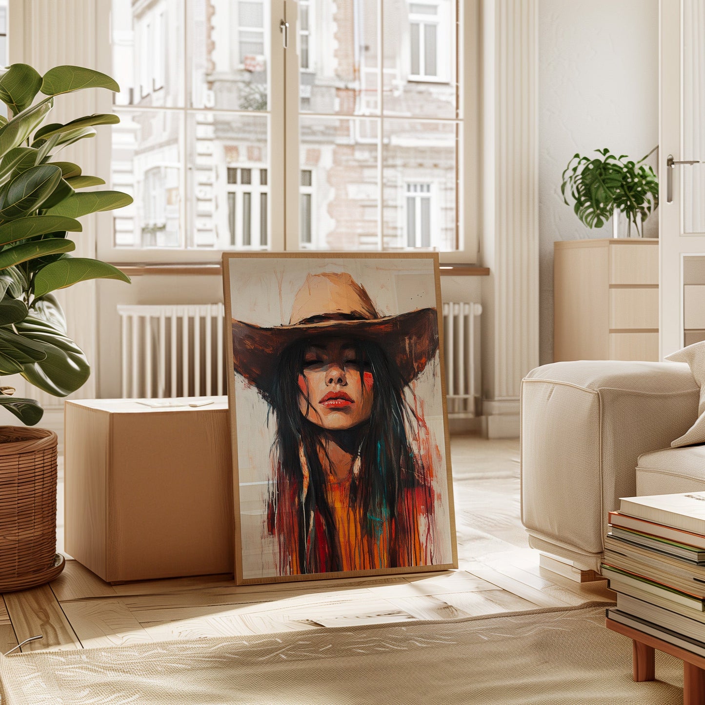 Painted Cowgirl Canvas – Boho Western Woman Wall Art